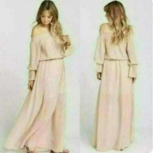 Show Me Your MuMu Wanda Women's Small Mauve Gold Off The Shoulder Maxi Dress - Picture 2 of 9